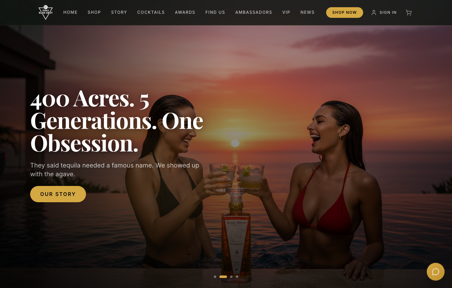 Black Sheep Tequila live homepage screenshot after age verification