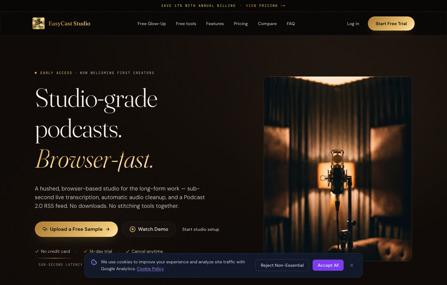 EasyCast Studio live homepage screenshot