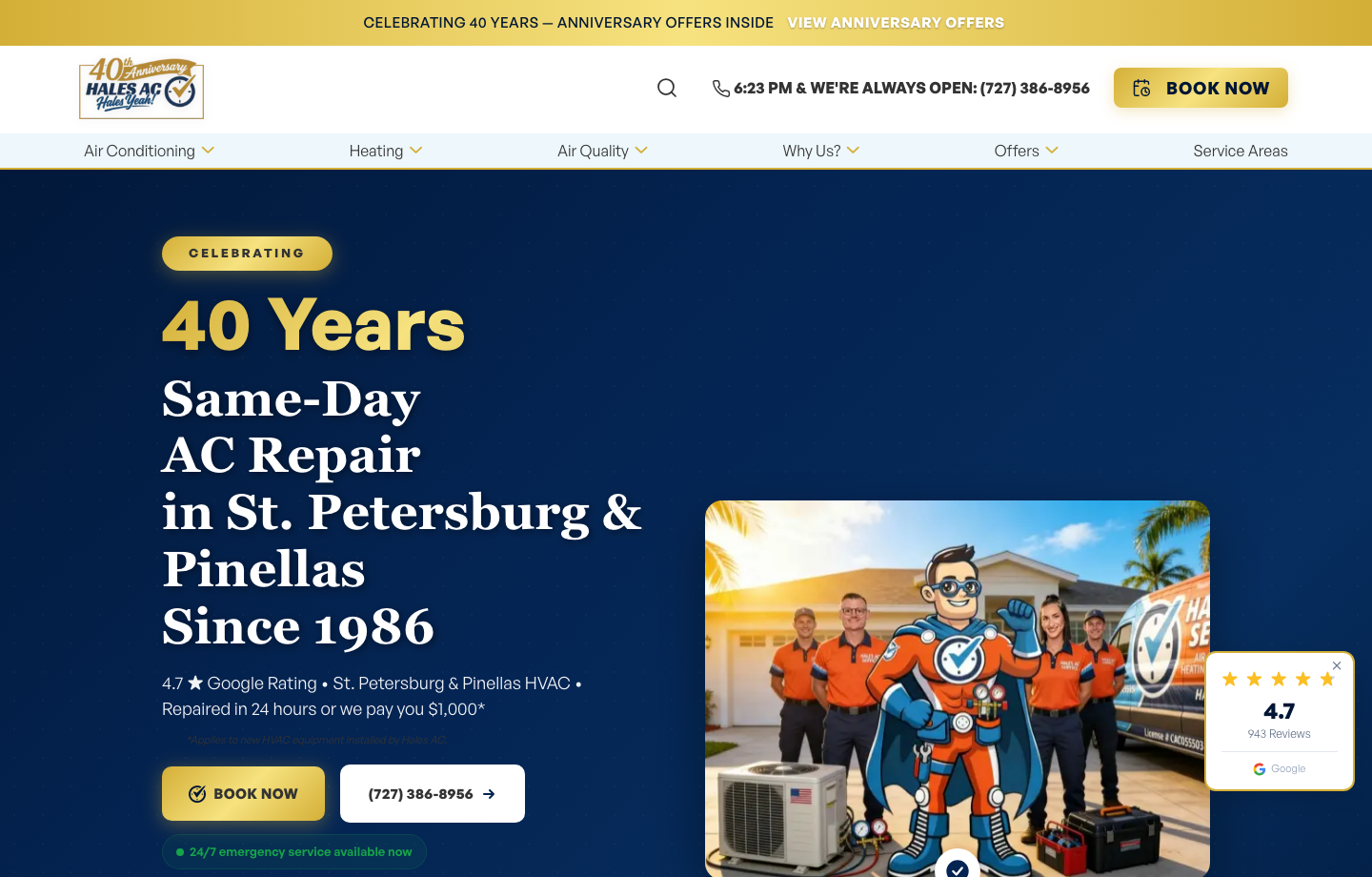 Hales AC live homepage screenshot